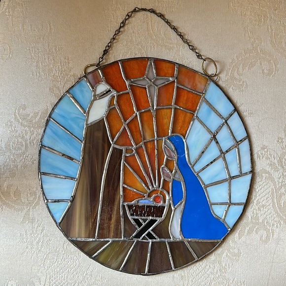 Original, signed Holy Family stained glass, manger scene, Star of Bethlehem - Picture 3 of 12